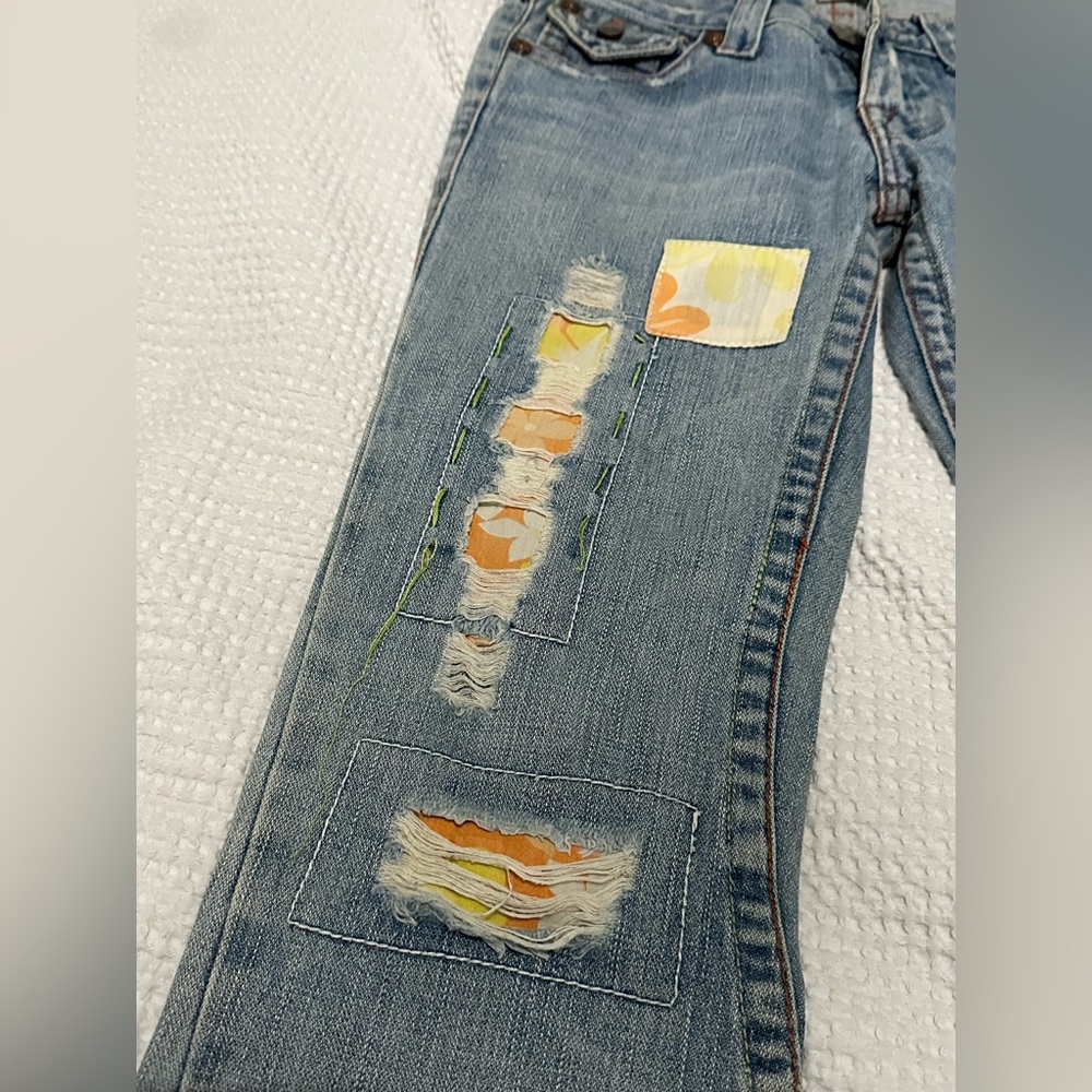 Vintage low rise True religion Woodstock world tour patchwork flared denim jeans - Picture 2 of 6